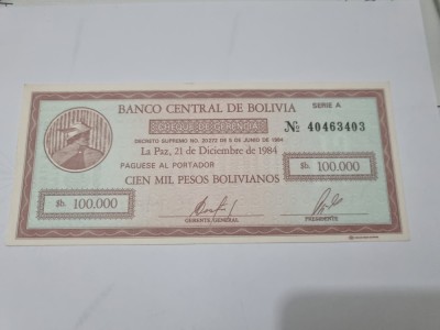 bancnota bolivia 100000 p 1984 emergency foto