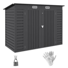 Casuta/magazie/sopron de gradina pentru depozitare unelte, otel, cu manusi, lacat si chei, gri inchis, 249x121x183 cm GartenVIP DiyLine