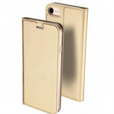 Husa iPhone SE 2020 / iPhone 8 / iPhone 7 / iPhone 6S / iPhone 6, Flip / Book, Stand si Buzunar Card, DUX DUCIS, Piele, Gold foto