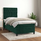 vidaXL Pat box spring cu saltea, verde &icirc;nchis, 90x200 cm, catifea 3143184