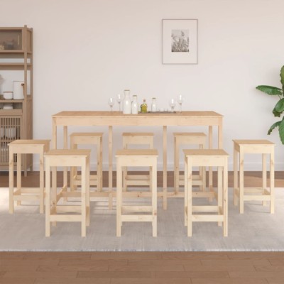 vidaXL Set mobilier de bar, 9 piese, lemn masiv de pin foto