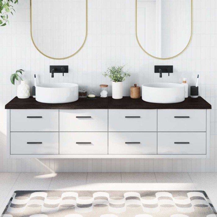 vidaXL Blat de baie, maro &icirc;nchis, 200x60x(2-4) cm, lemn masiv tratat 3156271