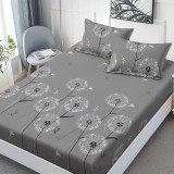 Husa de pat din finet cu elastic 160x200 cm si 2 fete perna, Papadii gri
