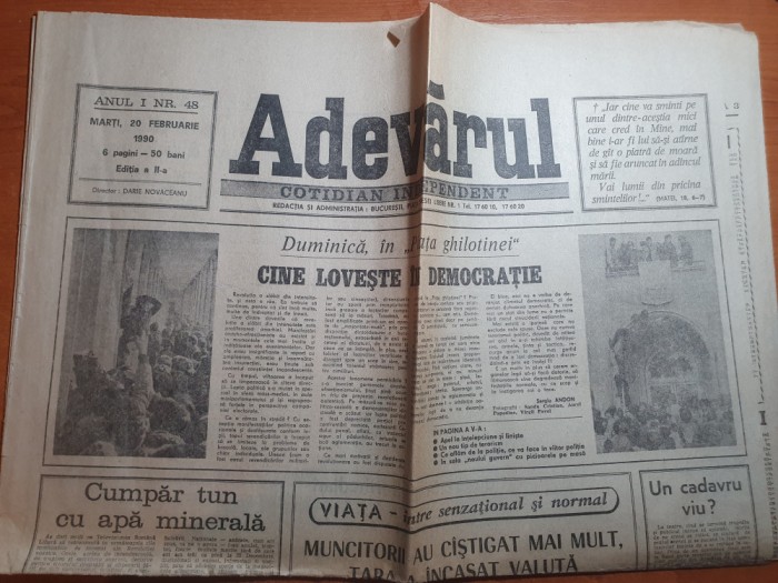 ziarul adevarul 20 februarie 1990-revolutia a slabit din intesitate