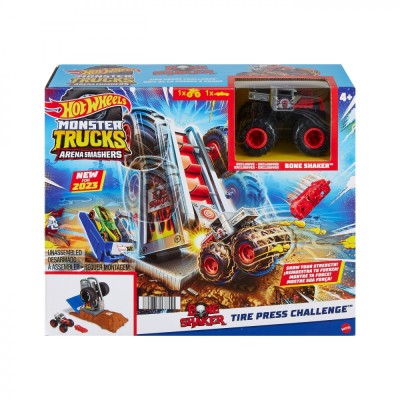 HOT WHEELS MONSTER TRUCKS ENTRY CHALLENGE ARENA SMASHERS PROVOCAREA TIRE PRESS SuperHeroes ToysZone foto