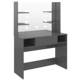 Cumpara ieftin Masa de machiaj cu lumini LED, gri lucios, 100x40x135 cm, MDF