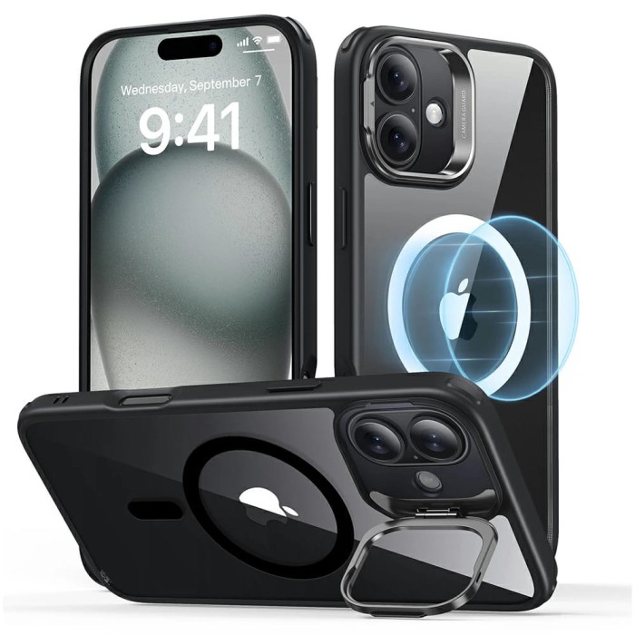 Husa iPhone 16 Plus ESR Classic Hybrid HaloLock Kickstand, negrutransparenta