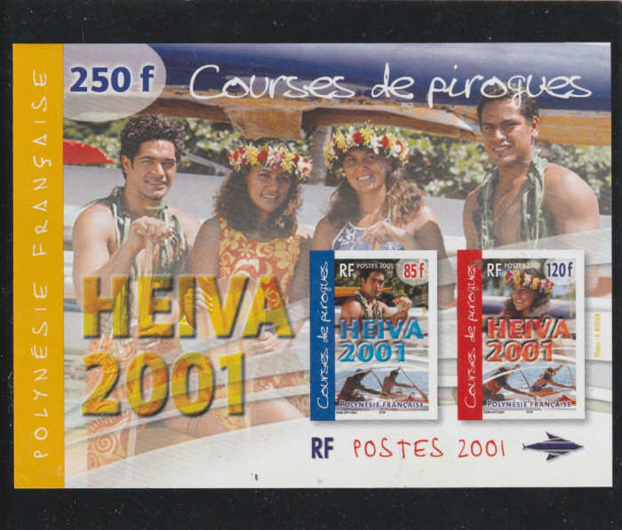 Polynesia 2001-Curse cu barci de lemn,colita dant.,MNH,Mi,Bl.27