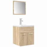 Cumpara ieftin Set mobilier de baie, 3 piese, stejar sonoma, lemn prelucrat