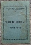 Carte de student Facultatea de Teologie, Universitatea Bucuresti, 1932-33