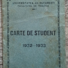 Carte de student Facultatea de Teologie, Universitatea Bucuresti, 1932-33