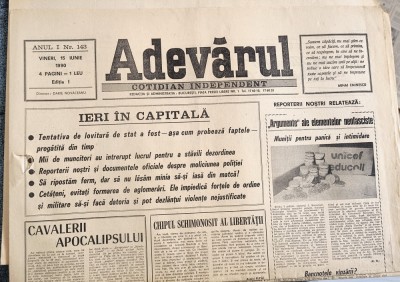 ZIAR VECHI ADEVARUL 15 IUNIE 1990 - MINERIADA foto