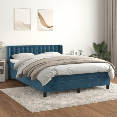 vidaXL Pat box spring cu saltea, albastru inchis, 140x200 cm, catifea foto