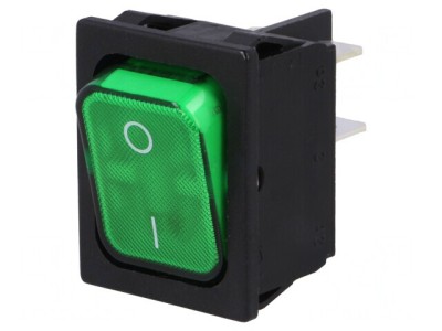 Comutator ROCKER DPST ON-OFF 20A Verde IP40 230V foto
