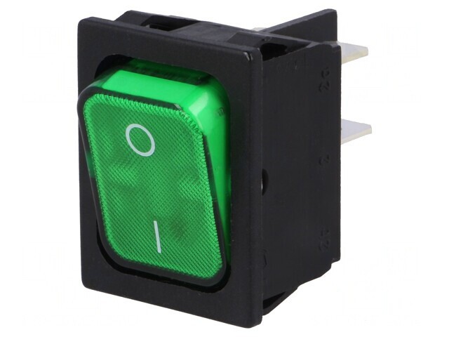 Comutator ROCKER DPST ON-OFF 20A Verde IP40 230V