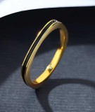 Inel Finut Femei, Argint 925 Placat Aur, Cu Banda Neagra, Stil Minimalist Cod