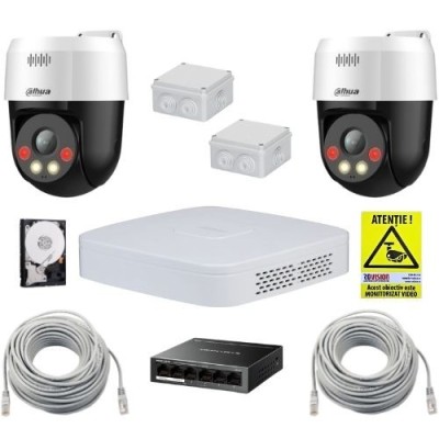 Sistem supraveghere IP Dahua cu functii inteligente, 2 camere rotative, 5MP, Alarma, Difuzor, Switch, Accesorii incluse, Hard Disk 500GB SafetyGuard S foto