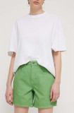 Cumpara ieftin Desigual pantaloni scurti din bumbac SURY culoarea verde, neted, high waist, 24SWDD54