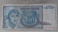 BANCNOTA 100 DINARI 1992-IUGOSLAVIA foto