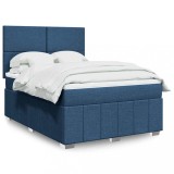 VidaXL Pat box spring cu saltea, albastru, 140x200 cm, textil