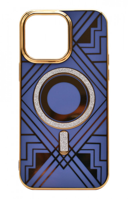 Husa Luxury Glitter tip MagSafe cu insertii aurii pentru Apple iPhone 14 Plus, Albastru