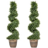 HOMCOM Set 2 Chiparoși Artificiali Spiralați 120 cm cu Ghiveci, pentru Decor Interior și Exterior, Verde | Aosom Romania