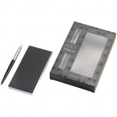 Set cadou pix Parker Jotter Bond Street si carnetel, metal, negru, breloc inclus din piele ecologica si metal foto