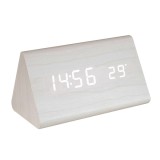 Ceas Desteptator Digital LED Lemn Alb Home OC 07, Afisare Temperatura, Activare Sunet, 3 Alarme, Alimentare Adaptor/Baterii
