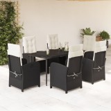 Cumpara ieftin Set mobilier de grădină cu perne, 7 piese, negru, poliratan