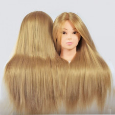 Cap Manechin cu Par Blond Natural 60cm + Suport foto