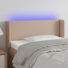 vidaXL Tăblie de pat cu LED, cappuccino 83x16x78/88 cm piele ecologică