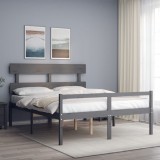 Cadru de pat senior cu tăblie, gri, king size, lemn masiv