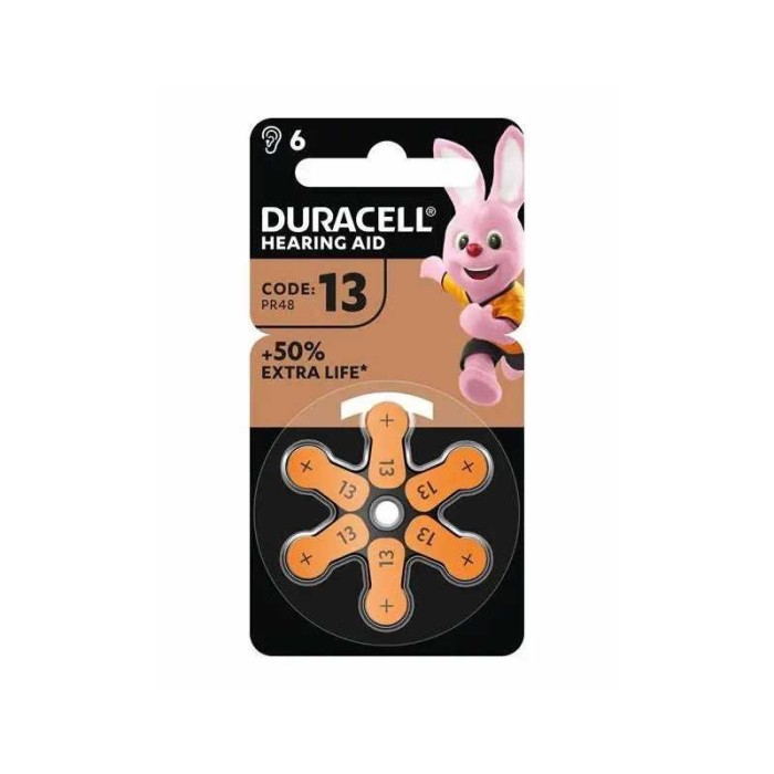 Baterii auditive 13 DURACELL Zinc-Air 1.45V PR48 6buc