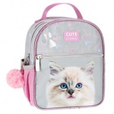 Ghiozdan pentru gradinita cu pompom, model Kitty Pink,gri,20x25x9cm, St.Majewski