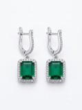 Cumpara ieftin Cercei din Argint 925 cu Cristal Verde Smarald Taietura Emerald si Halou (4.5g, 3cm)