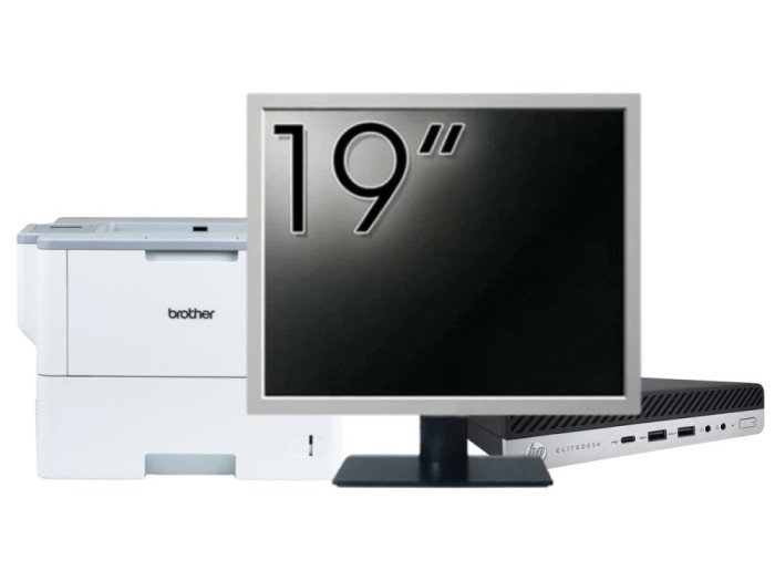 Pachet Calculator Second Hand HP EliteDesk 800 G5 Mini PC, Intel Core i5-9500T 2.20 - 3.70GHz, 8GB DDR4, 256GB SSD + Monitor 19&amp;quot; &amp; Imprimanta Bro