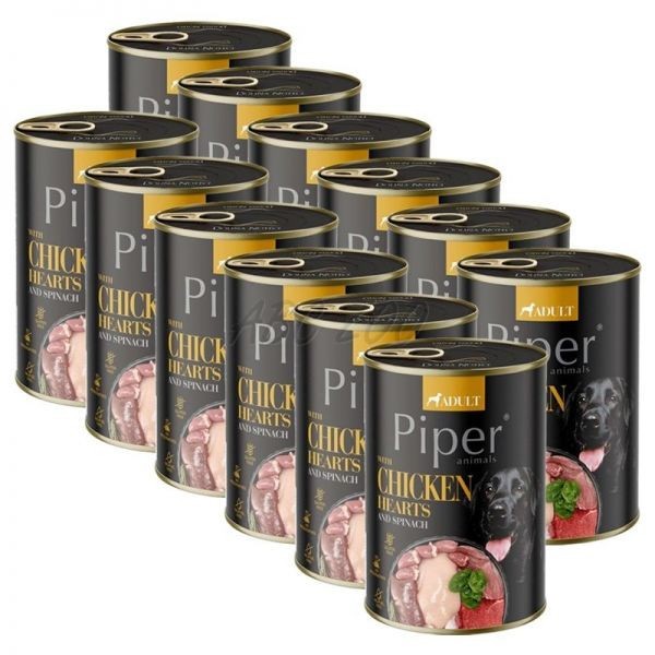 Hrana umeda pentru caini Piper Adult conserva pentru caini cu inimi de pui si spanac 400 g