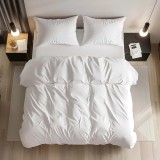 Lenjerie de Pat 2 Piese Bumbac 100%, Husa Pilota 120x200, + 1Fata Perna 50x70 Alba Clasic