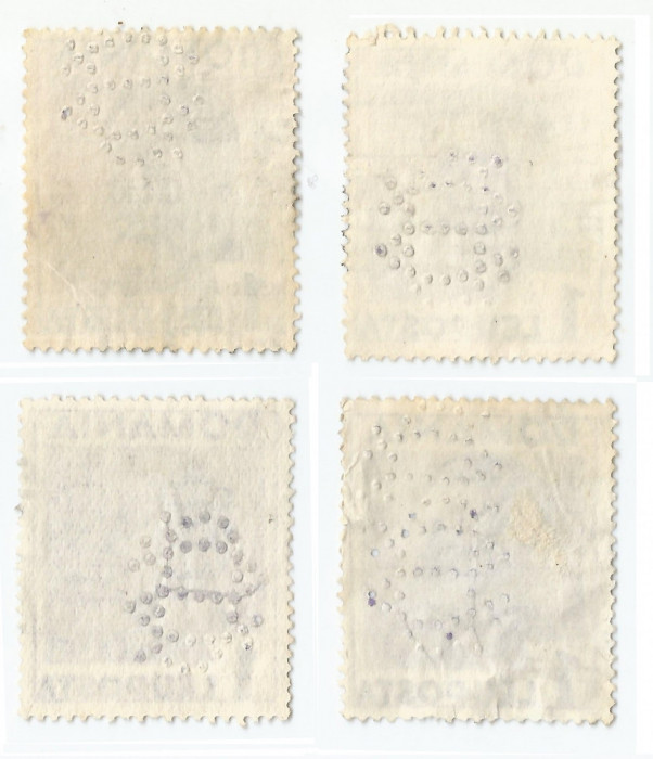 *Romania, lot 7 cu 4 timbre perforate identice cu perforatii in pozitii diferite