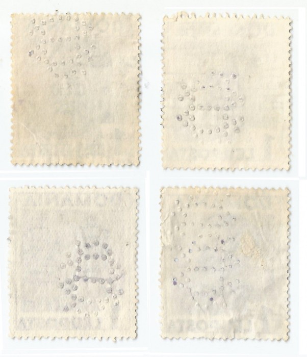 *Romania, lot 7 cu 4 timbre perforate identice cu perforatii in pozitii diferite