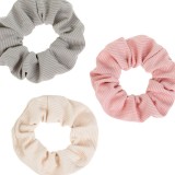 Set 3 Elastice de Păr Textile cu Textură Ribbed pentru Copii, Roz, Ecru și Verde, CMCLASS