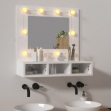 VidaXL Dulap cu oglindă și LED, alb extralucios, 60x31,5x62 cm