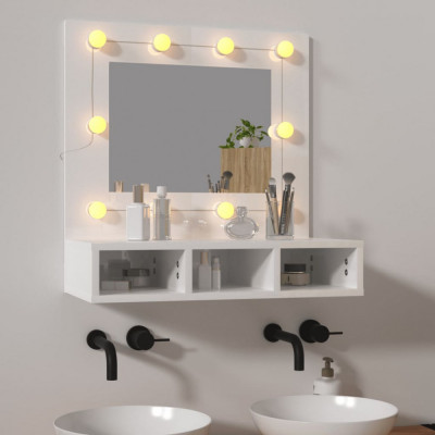 vidaXL Dulap cu oglindă și LED, alb extralucios, 60x31,5x62 cm foto