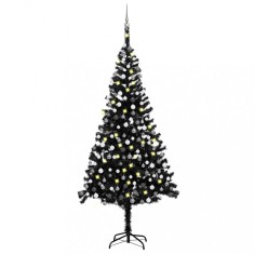 vidaXL Brad Crăciun pre-iluminat cu set globuri, negru, 240 cm, PVC foto