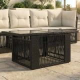 vidaXL Masă de Grădină Negru 100 x 55 x 37 cm Ratan PE și sticlă 42035136