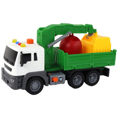 Jucarie camion de gunoi 26 cm cu 2 containere si macara, verde foto