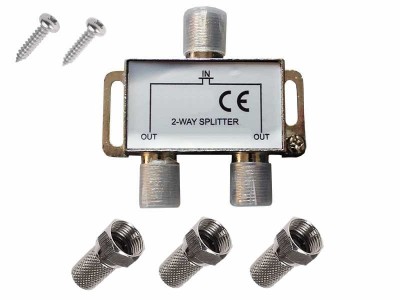 Spliter antenă TV, Active, multiplicator cablu coaxial RF, 2 Iesiri + 1 Intrare, mufe legatură incluse foto