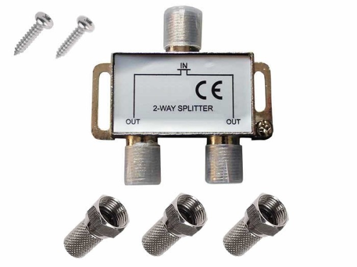 Spliter antenă TV, Active, multiplicator cablu coaxial RF, 2 Iesiri + 1 Intrare, mufe legatură incluse