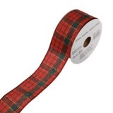 Panglică decorativă de Crăciun, Roșu cu carouri și glitter, 5m x 38mm, cu sarmă pe margini, CMCLASS