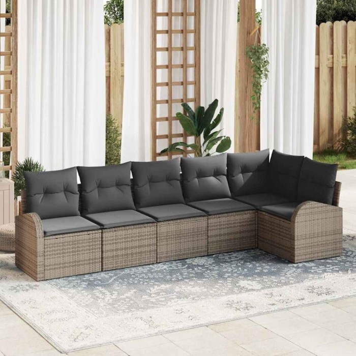 vidaXL Set de canapele pentru grădină cu pernă 6 pcs Gri Rattan poli 3354728